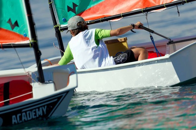 Optimist sailors at the Volvo Ocean Race Academy practice. © Paul Todd/Volvo Ocean Race http://www.volvooceanrace.com